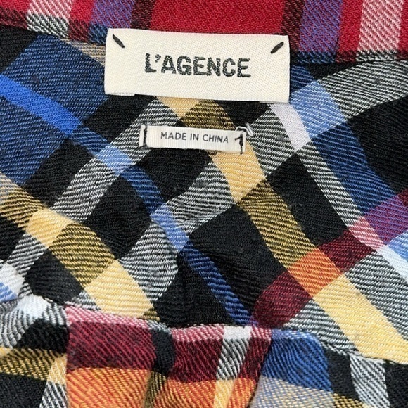 L’Agence Tyler Holly Blue Plaid Lightweight Button Down‎ Shirt Size Medium - Picture 5 of 11